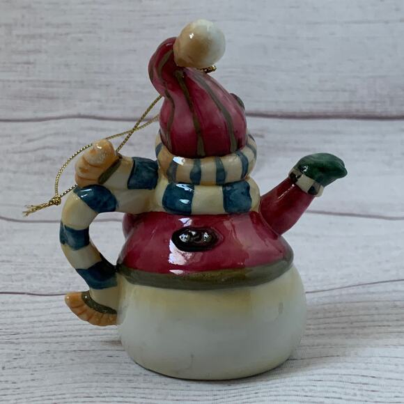 Ceramic Snowman Teapot Christmas Tree Ornament or Tabletop Decor 4" Tall - Picture 3 of 13